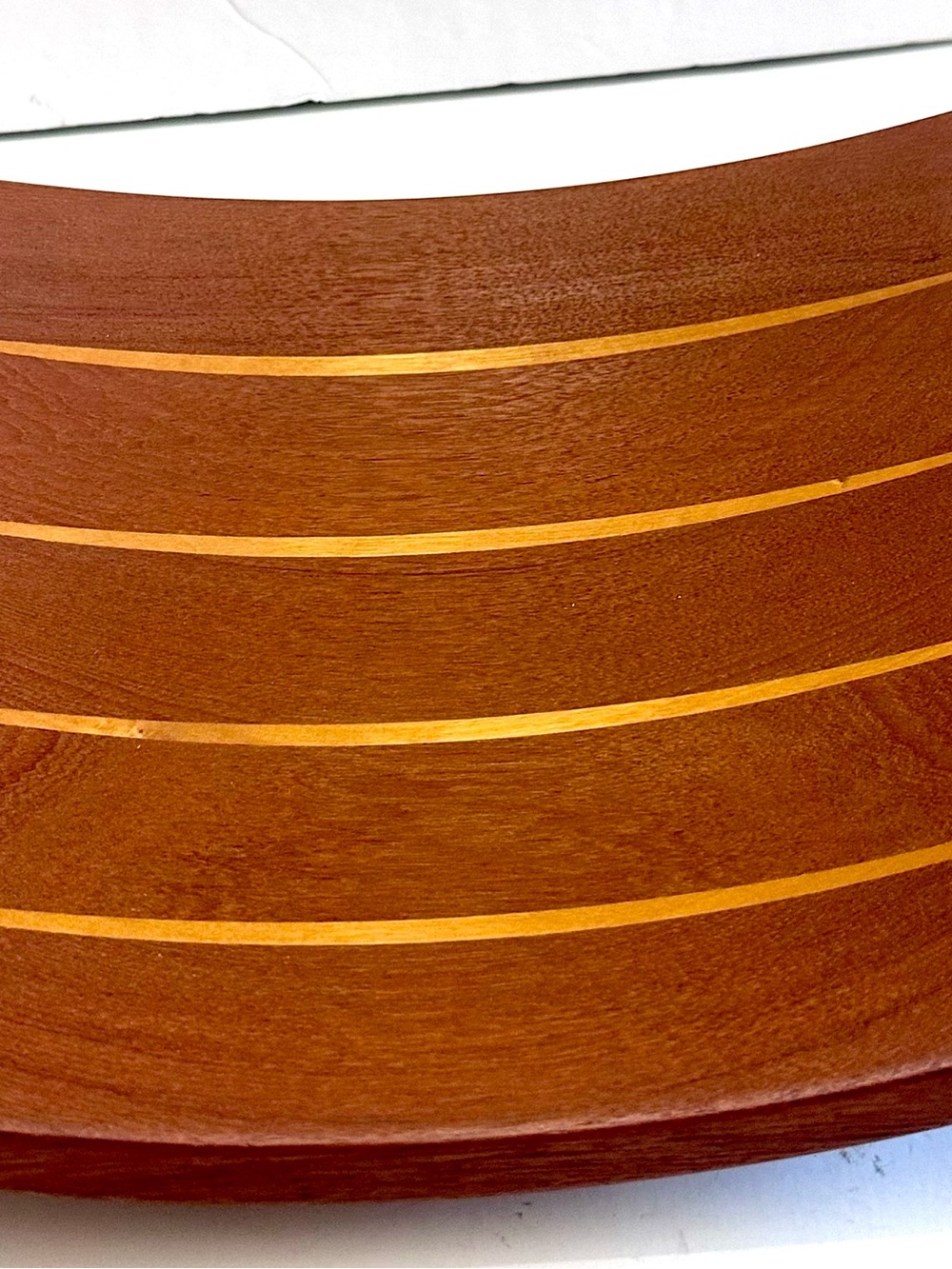 Vintage Tidemand made in Norway Brown Wooden tray with Light Stripe Inlays